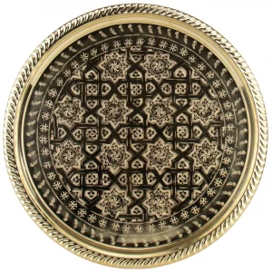 Marokkanisches Teetablett, Serviertablett, Dekorationstablett "Fes" Ø 33 cm Gold